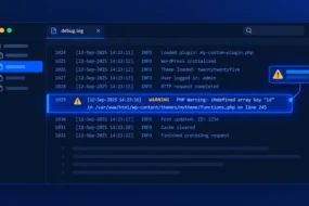 WordPress developer debugging PHP errors using WP_DEBUG and the debug.log file